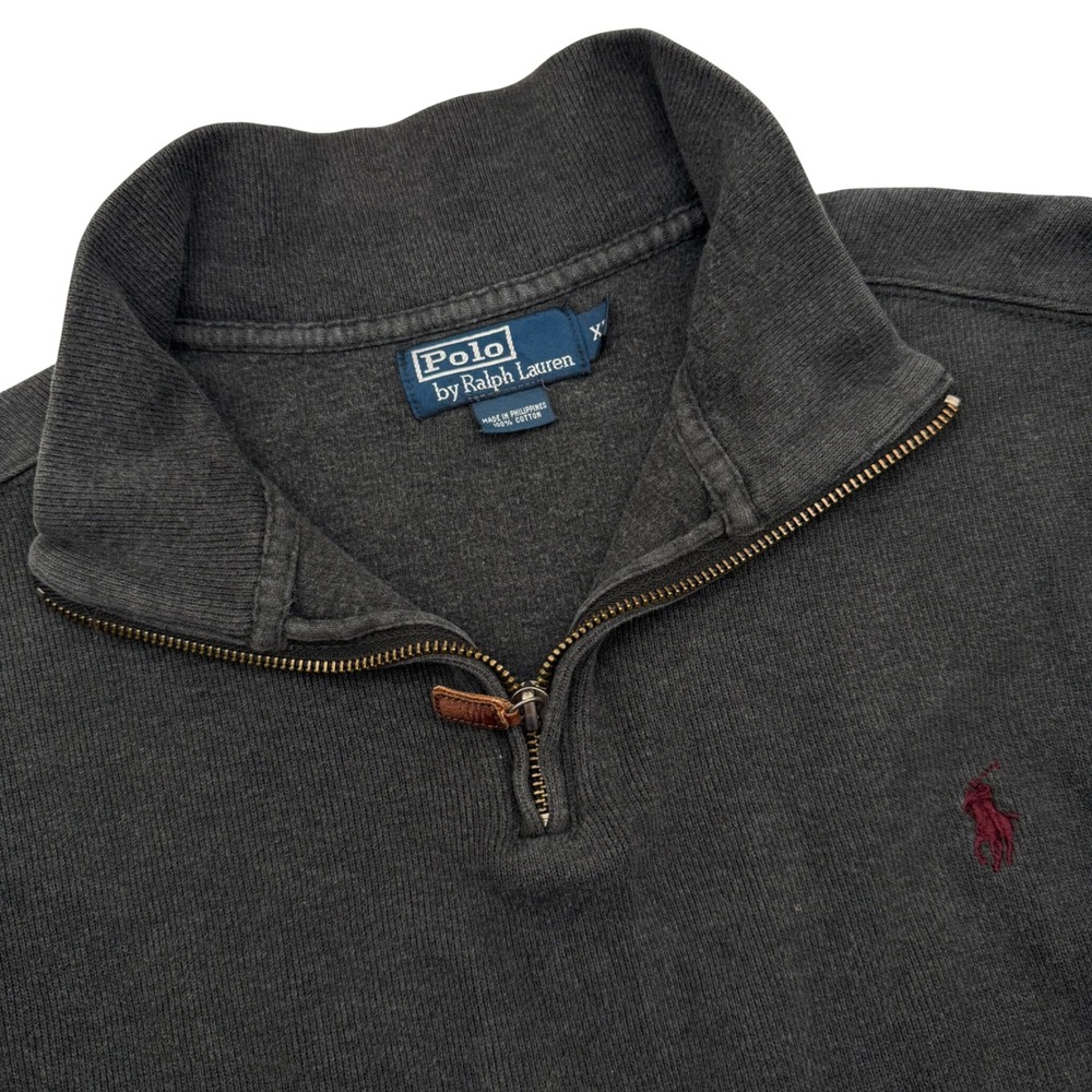 Polo Ralph Lauren Pullover Mens XL Gray Quarter Zip Cotton Ribbed Knit Sweater